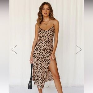 Hello Molly Happy Honeymoon Animal Print Satin Midi Dress